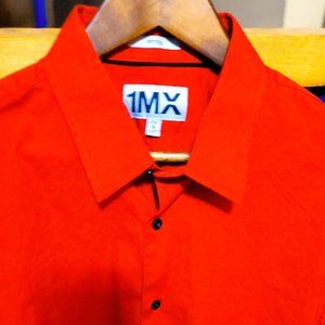 1MX Express Men's Red Long Sleeve Button Up Stretch Dress Shirt